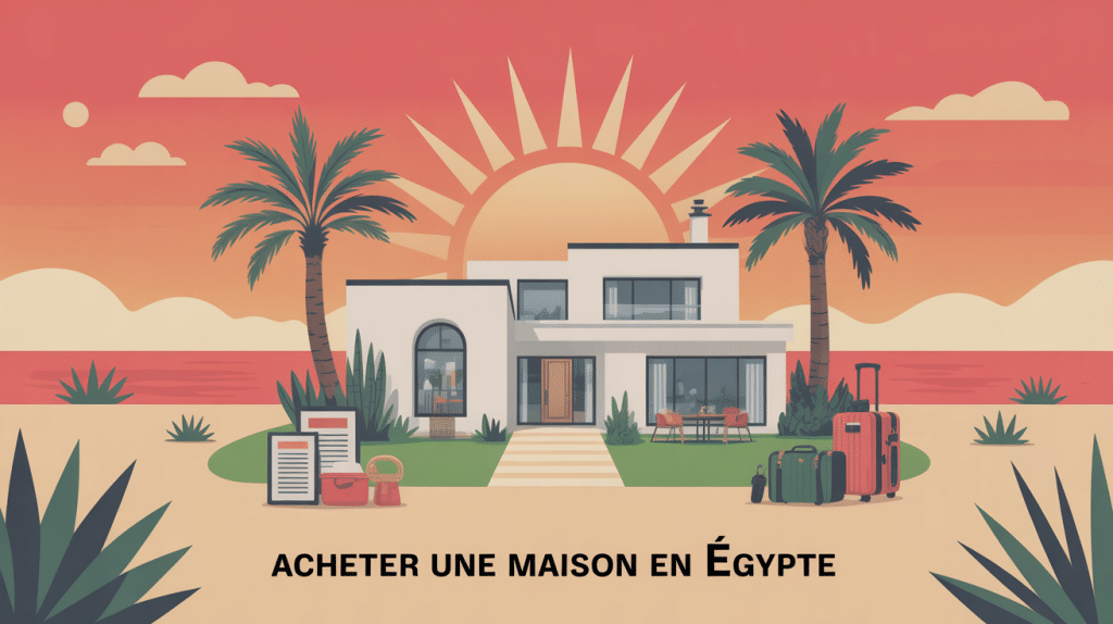 illustration achat maison en egypte soleil palmiers
