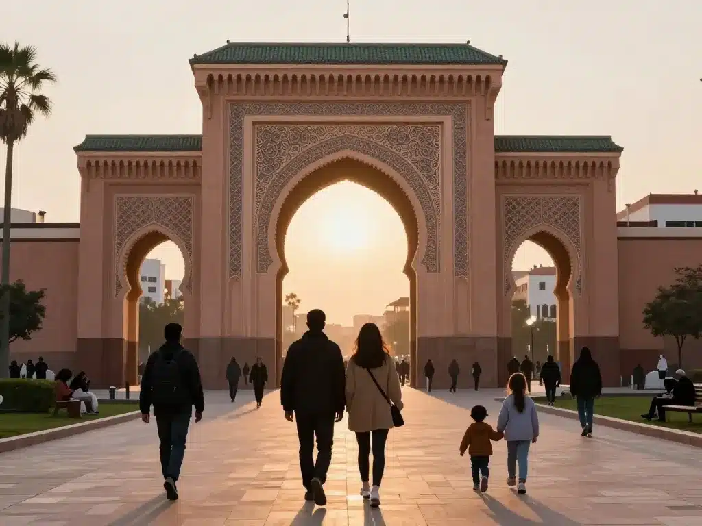 bab el mansour meknes scène visiteurs devant la porte