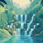 Vue stylisée Bali Sekumpul Waterfall, jungle et cascades