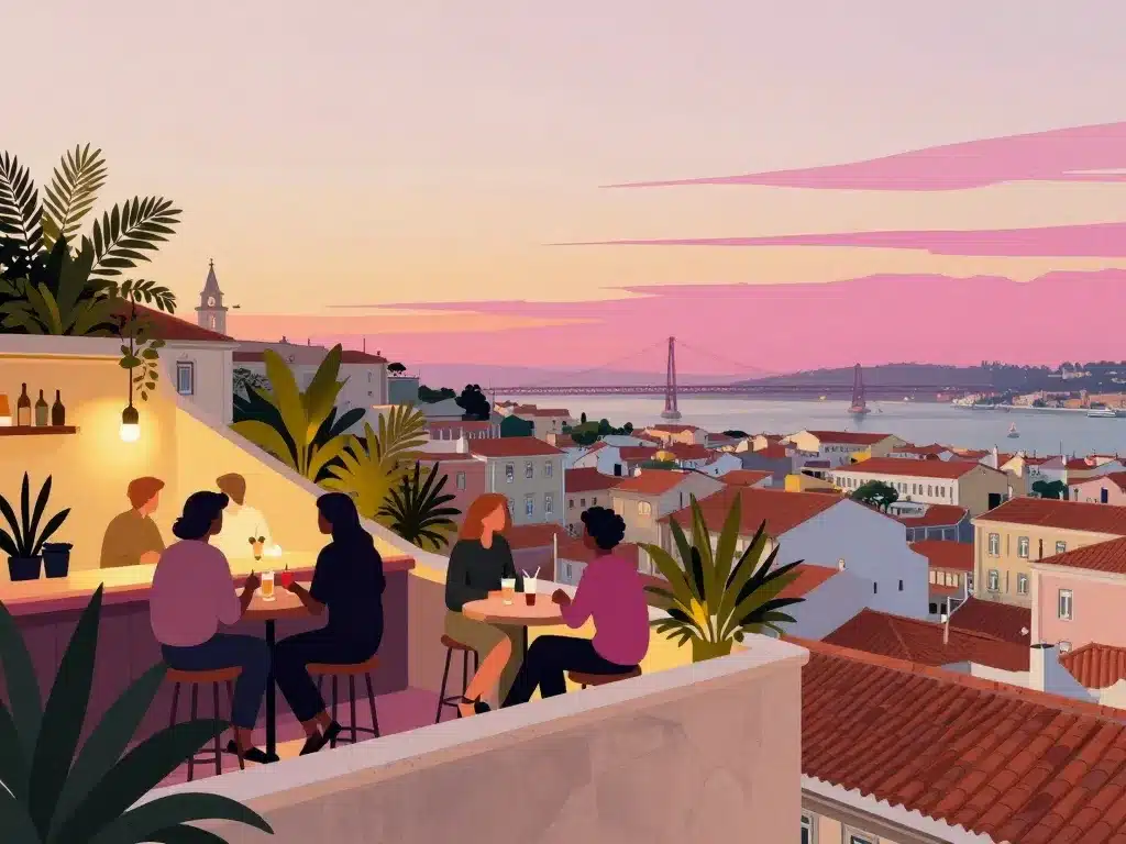Rooftop bar Lisbonne vue sur la ville