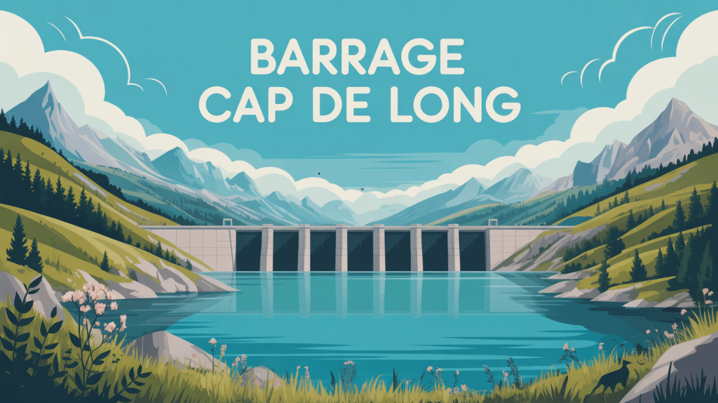 illustration barrage cap de long lac turquoise montagnes pyrénées
