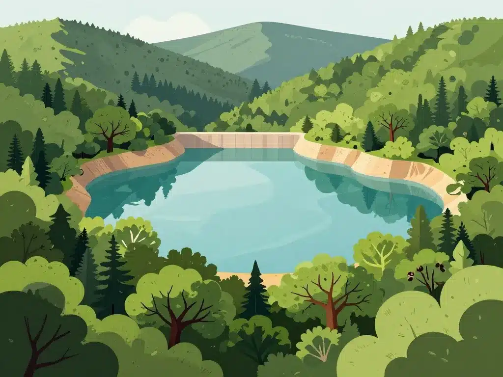 vue sur barrage de la Verne lac forêt eau potable