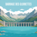 barrage des gloriettes vu global lac turquoise montagnes
