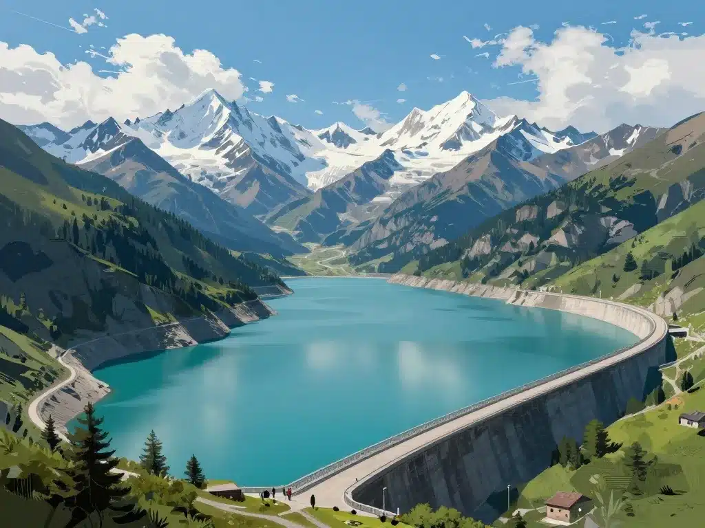 vue du barrage d'Emosson et lac turquoise