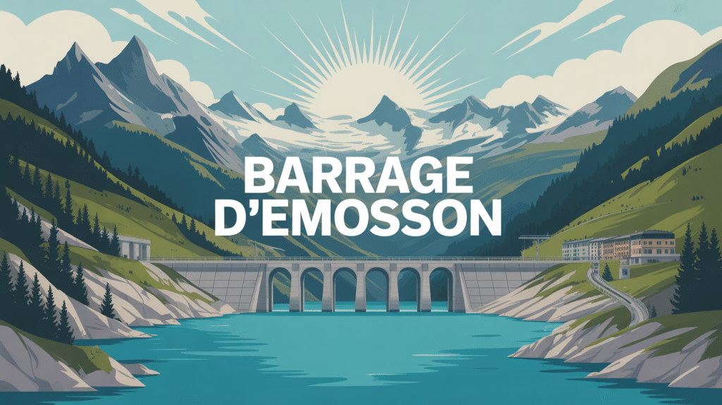 illustration barrage d'Emosson lac et montagnes