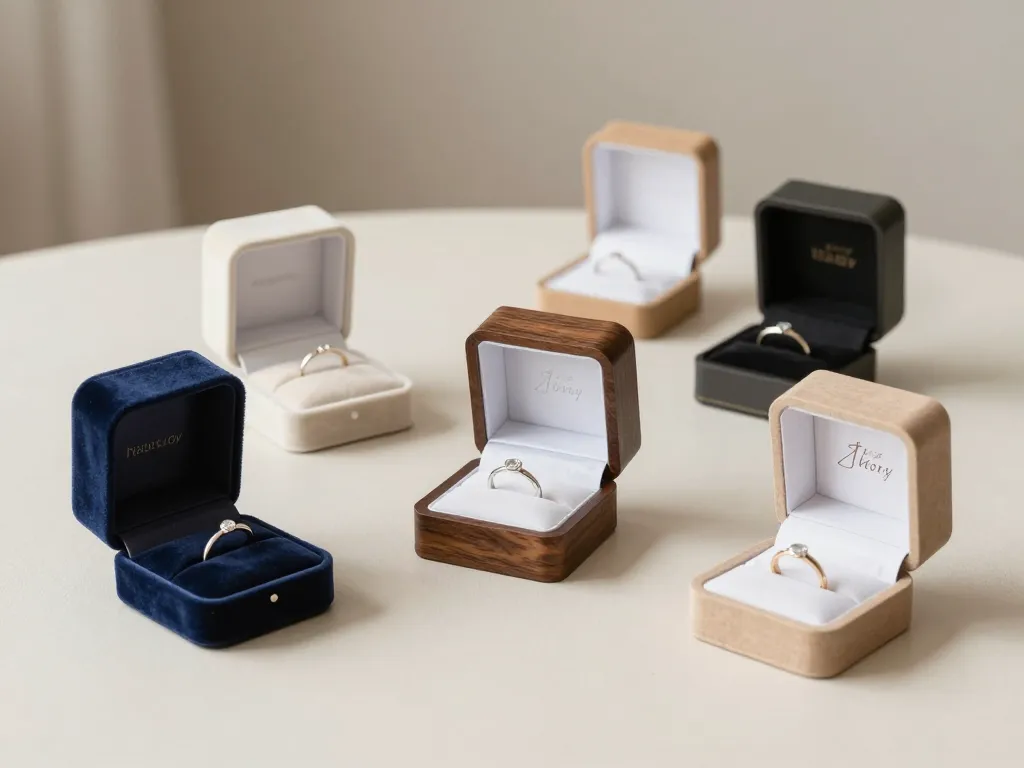 boite bague fiancaille en velours bois cuir et écologique ouvertes