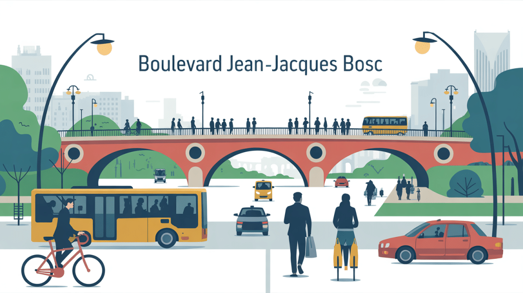 vue stylisée du boulevard jean jacques bosc et de son pont emblématique