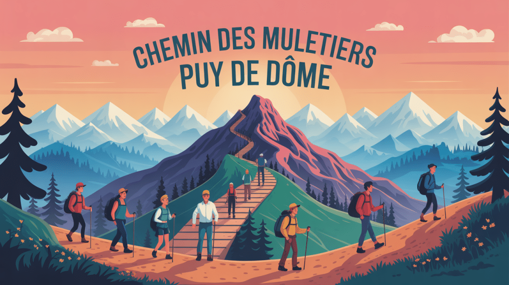 illustration du chemin des muletiers puy de dome sentier lacets marcheurs