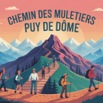 illustration du chemin des muletiers puy de dome sentier lacets marcheurs