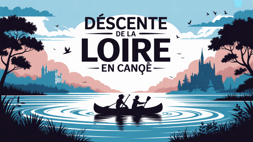 descendre la Loire en canoë illustration vectorielle stylisée