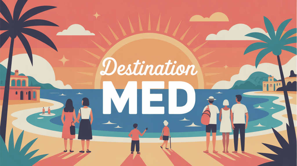 destination med illustration voyageurs méditerranée mer soleil