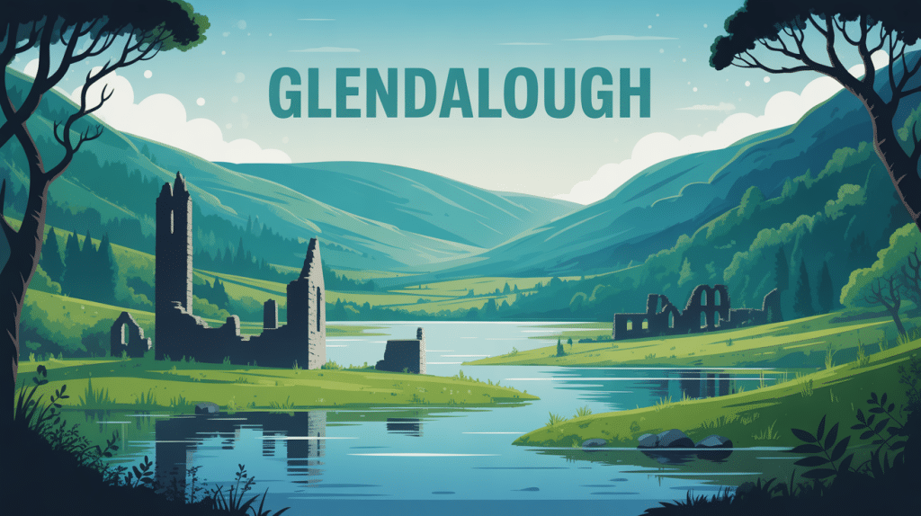 Glendalough comté de Wicklow Irlande illustration vectorielle vallée et ruines