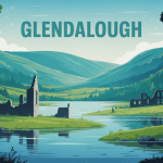Glendalough comté de Wicklow Irlande illustration vectorielle vallée et ruines