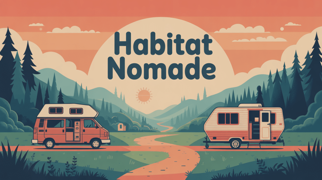 Dessin vectoriel habitat nomades vans tiny house yourte roulotte