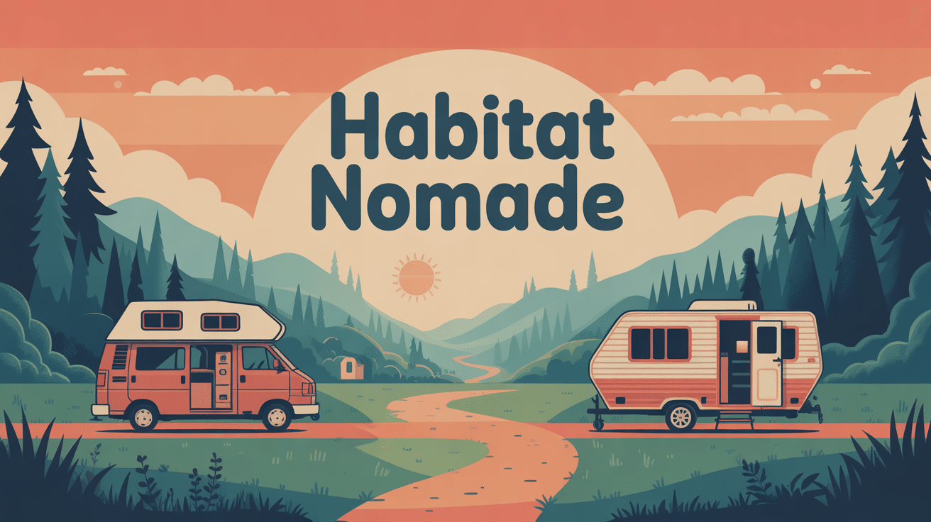 Dessin vectoriel habitat nomades vans tiny house yourte roulotte