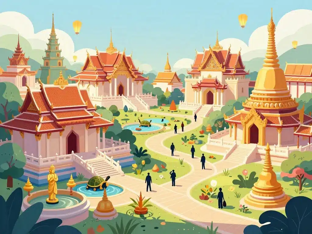 illustration des points clés architecturaux du temple ke lok si
