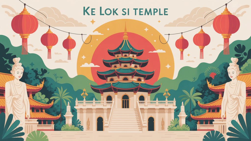 vue panoramique illustrée du temple ke lok si penang