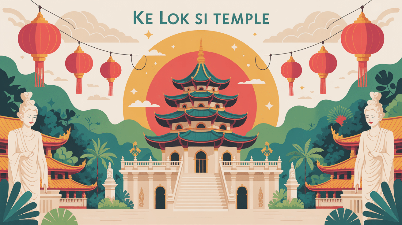 vue panoramique illustrée du temple ke lok si penang