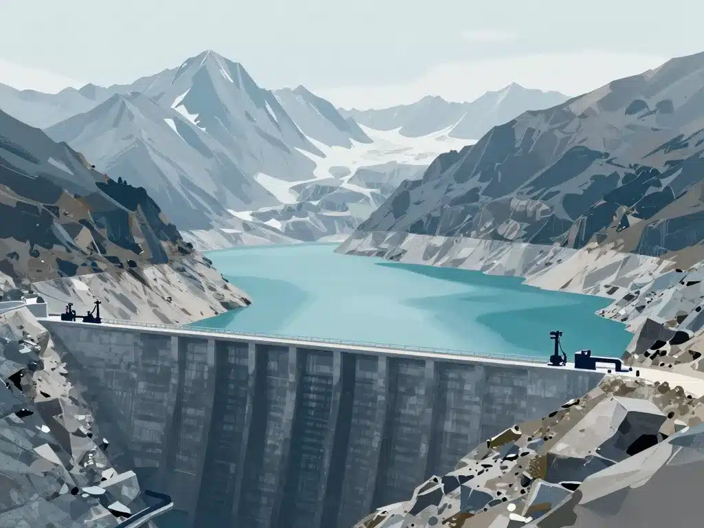 barrage et lac du vieux emosson dans paysage alpin