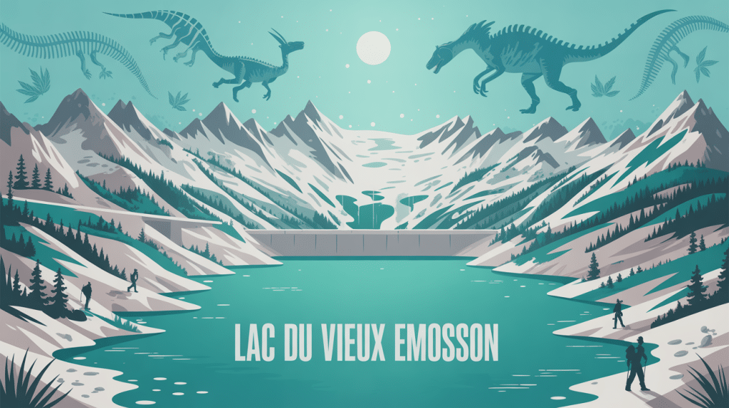 vue panoramique du lac du vieux emosson avec barrage et montagnes