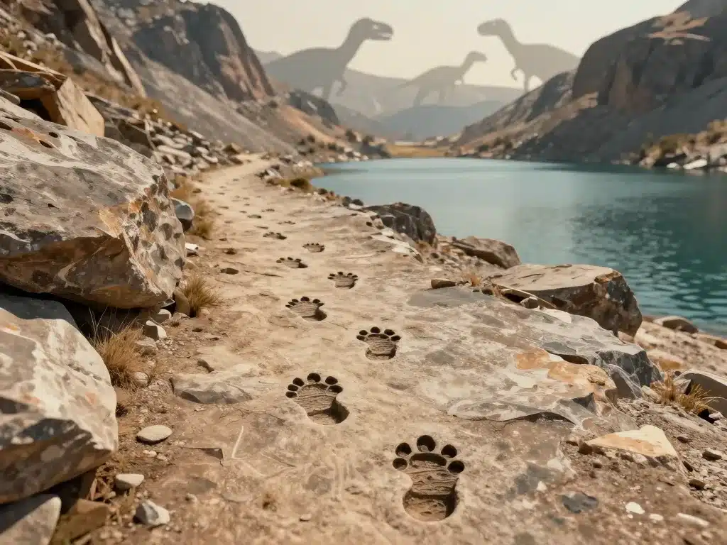 traces de dinosaures près du lac du vieux emosson sur dalle rocheuse