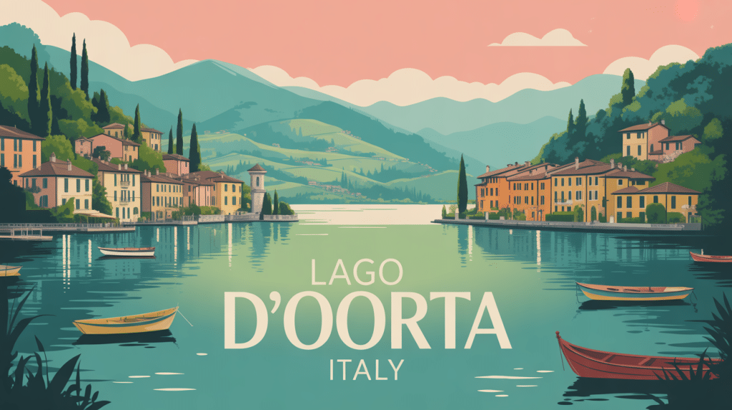 lago d'orta italy illustration vectorielle paisible villages et collines