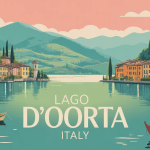 lago d'orta italy illustration vectorielle paisible villages et collines
