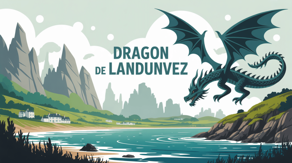 illustration du dragon de landunvez dans le paysage breton