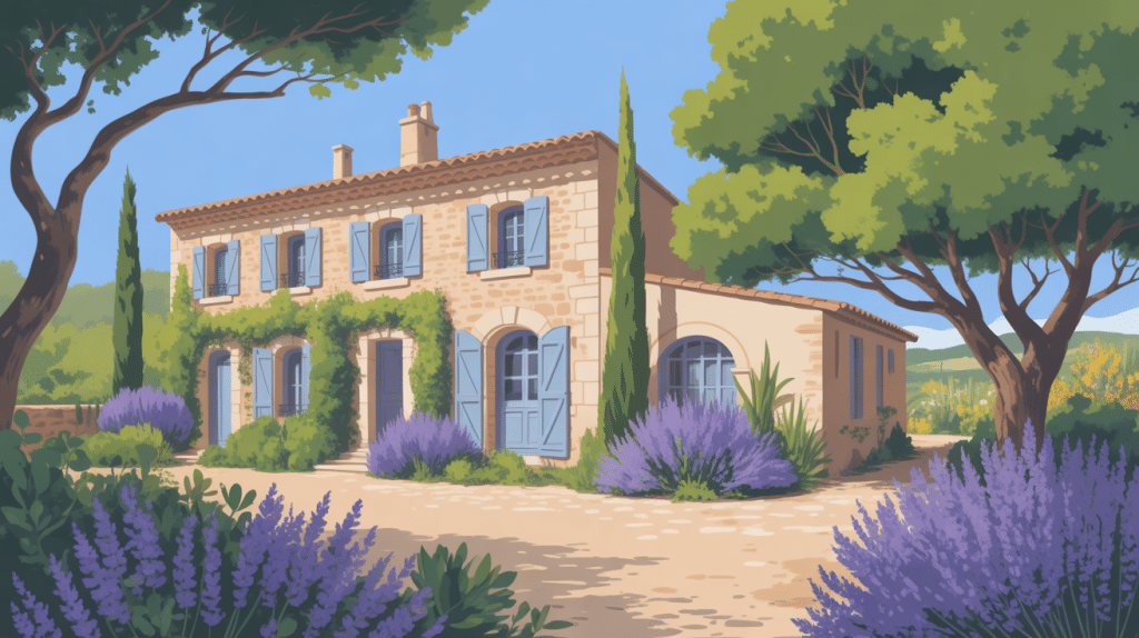 maison provencale typique avec jardin méditerranéen