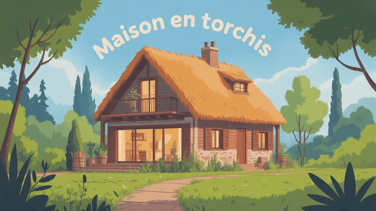 Maisons en torchis entourées de verdure et structure bois