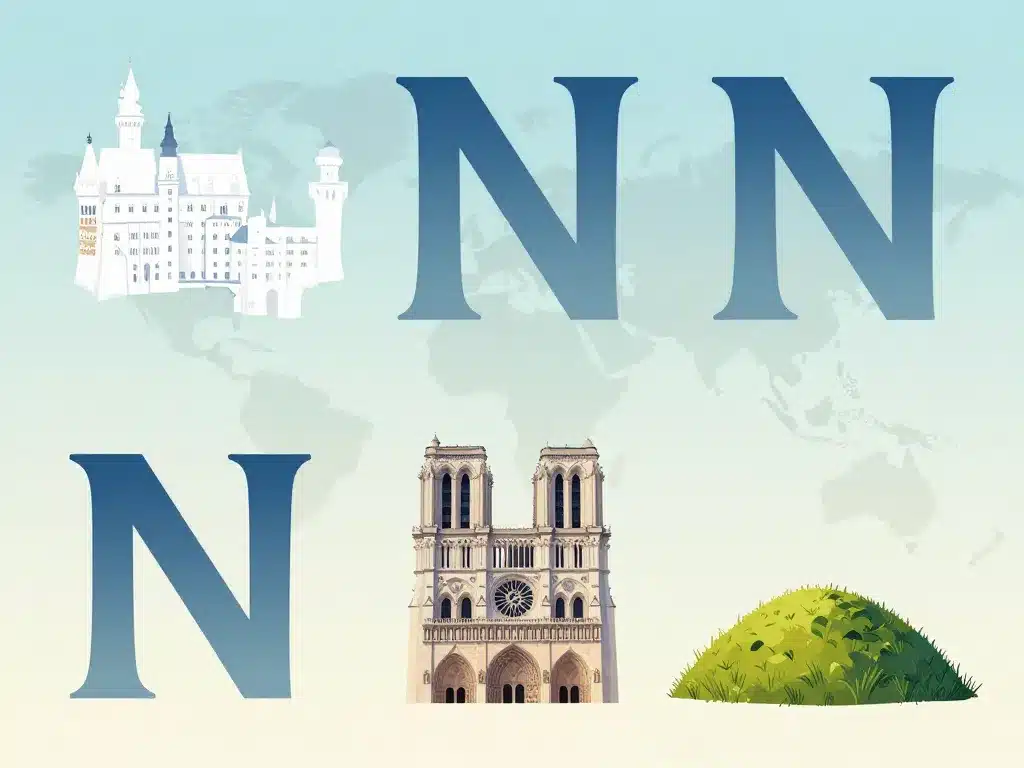 monument en n célèbres Neuschwanstein Notre-Dame Newgrange illustration