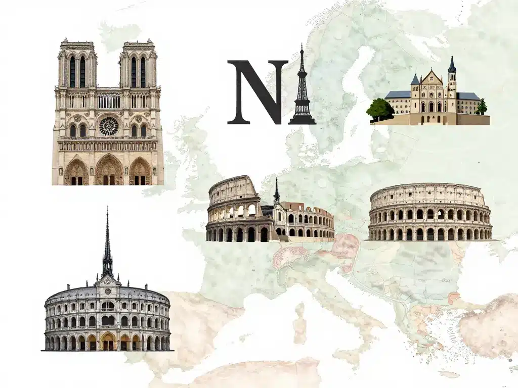 monument en n France Notre-Dame arènes Nîmes château illustration