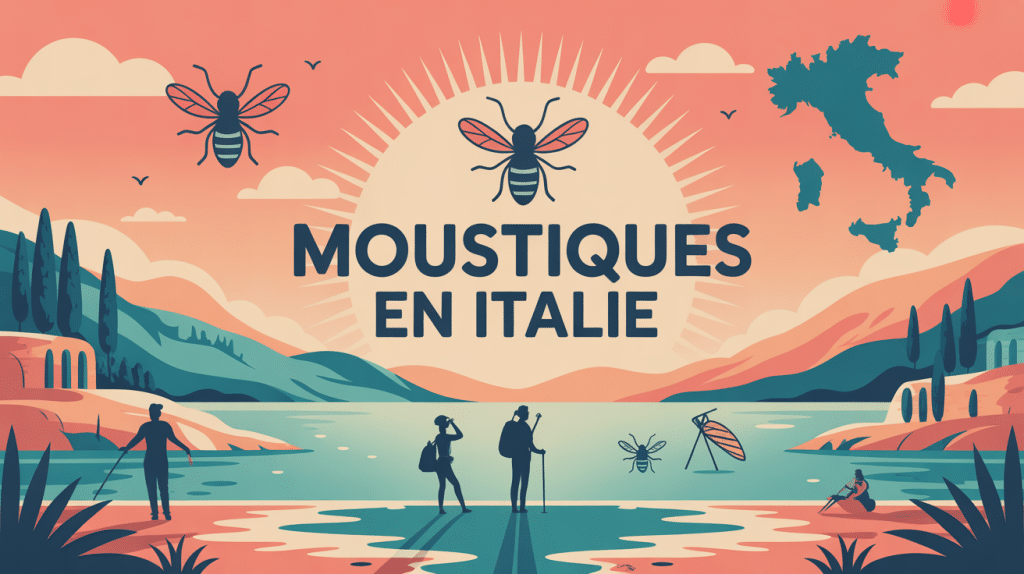 illustration moustiques en italie avec carte et voyageurs