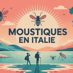 illustration moustiques en italie avec carte et voyageurs
