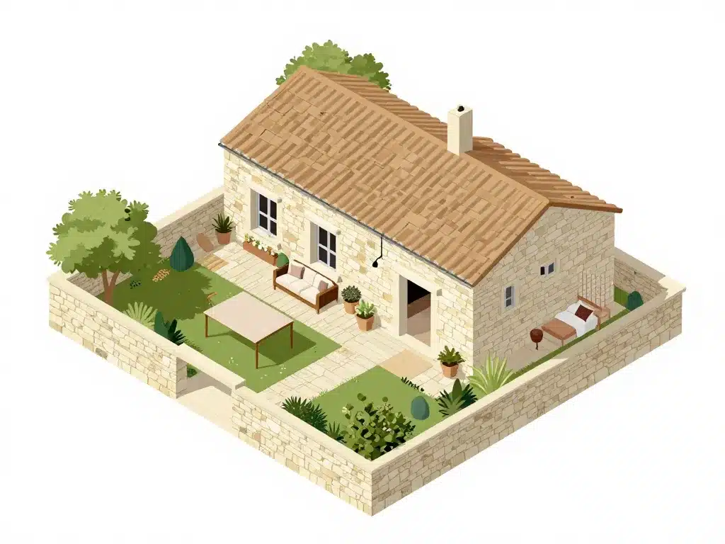plan maison provencale agencement intérieur extérieur