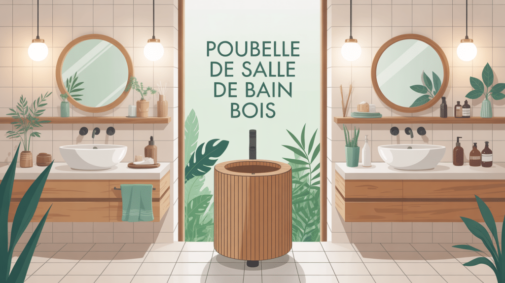 poubelle de salle de bain bois dans salle moderne ambiance naturelle