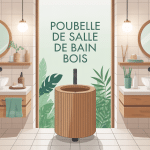 poubelle de salle de bain bois dans salle moderne ambiance naturelle
