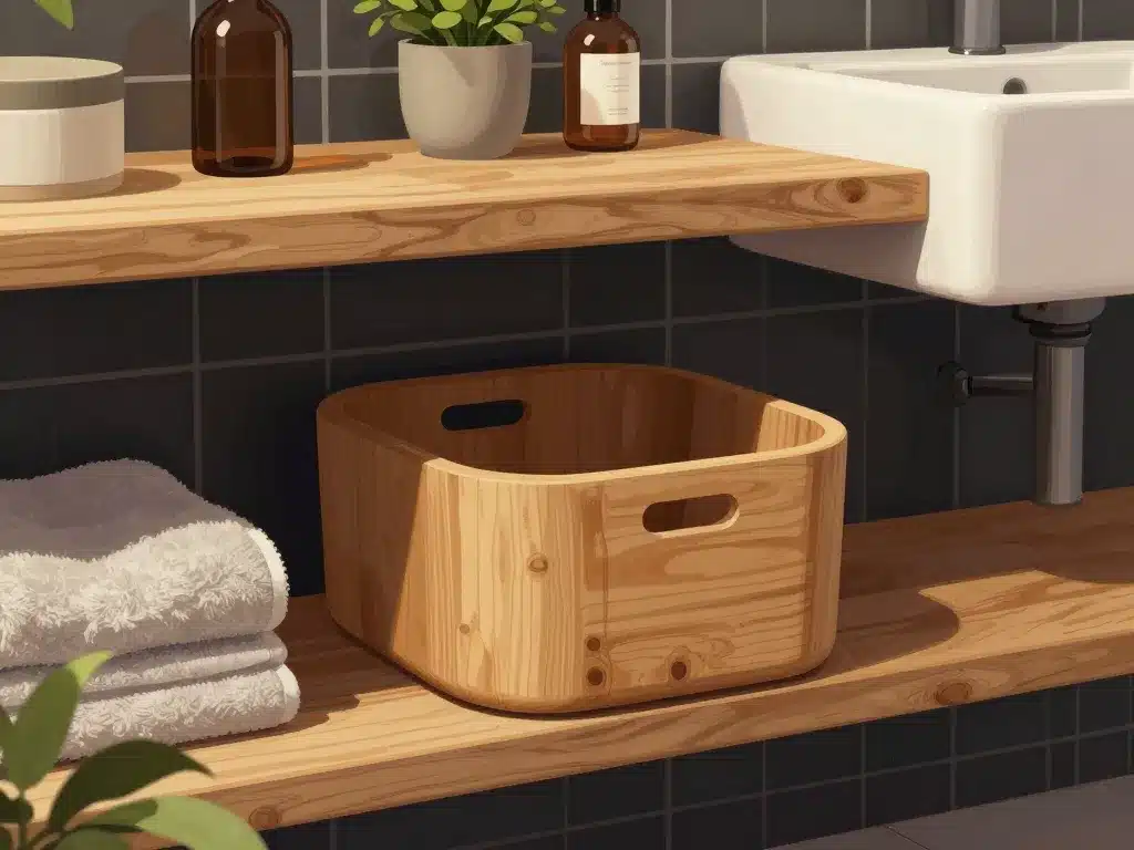 poubelle de salle de bain bois intégrée à la déco moderne
