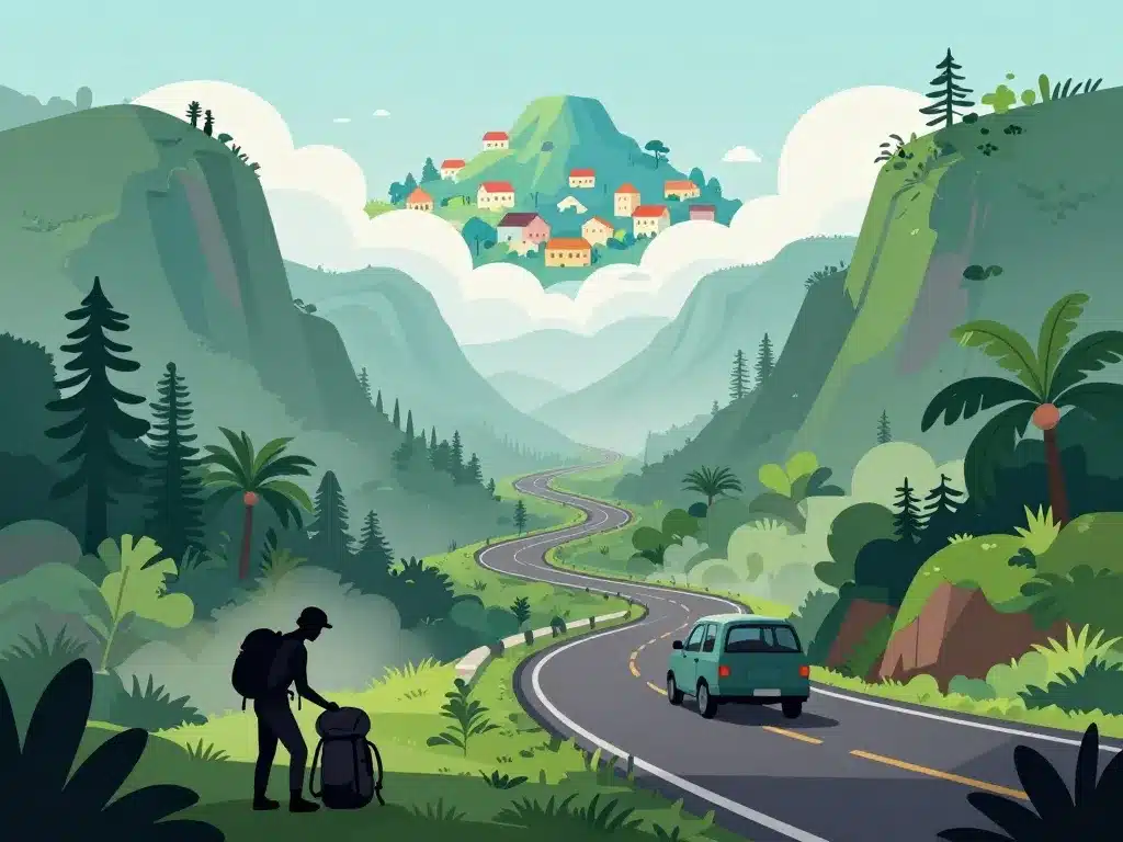 Route montagneuse vers Wae Rebo préparation trek