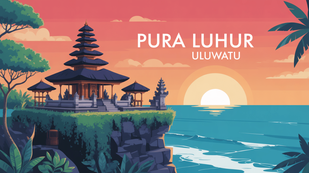 vue du temple pura luhur uluwatu au coucher du soleil sur falaise