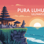 vue du temple pura luhur uluwatu au coucher du soleil sur falaise