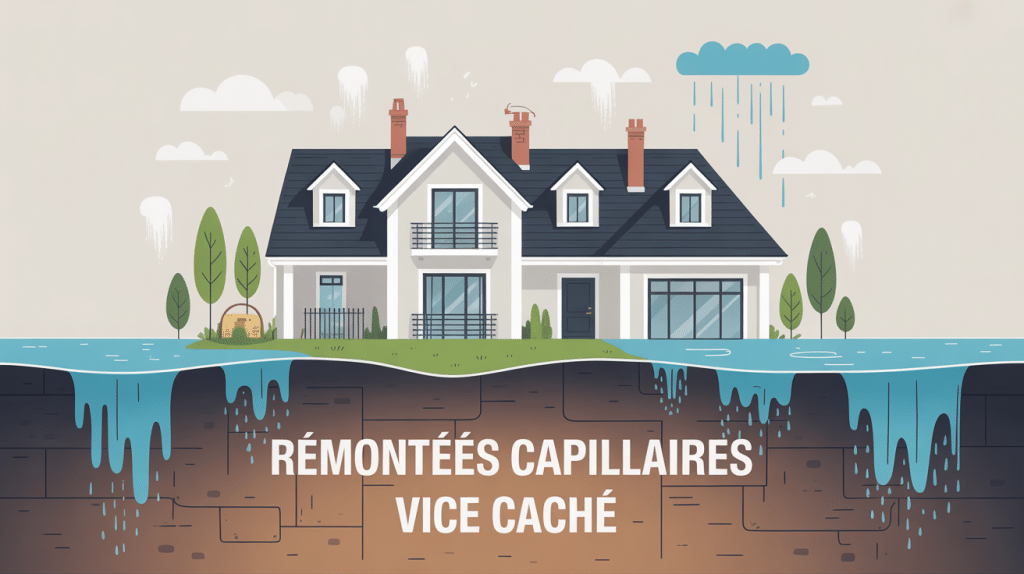 Illustration maison avec remontées capillaires vice caché