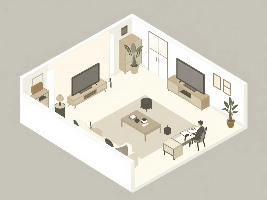 diagramme salon contemporain disposition zones et rangements