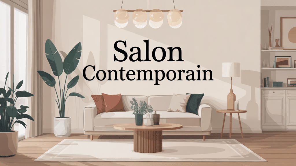 illustration salon contemporain style moderne épuré