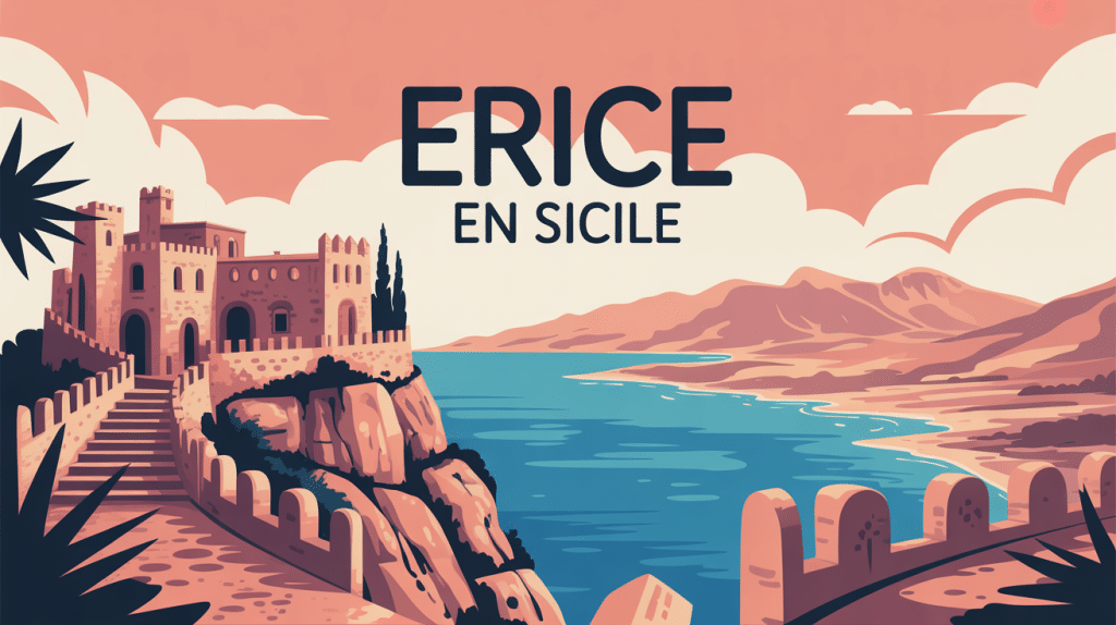 Vue du village médiéval sicile erice sur un éperon rocheux