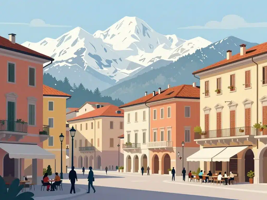 vue stylisée montagne et cafés turin city