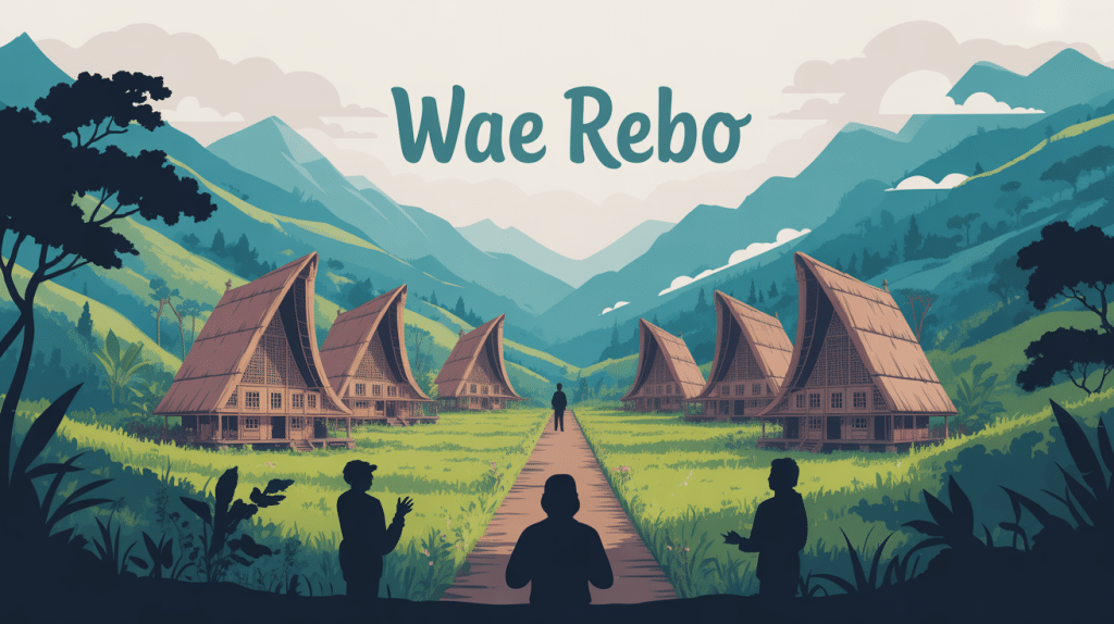 Vue du village Wae Rebo et ses maisons coniques en montagne