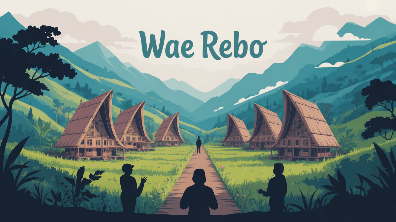 Vue du village Wae Rebo et ses maisons coniques en montagne