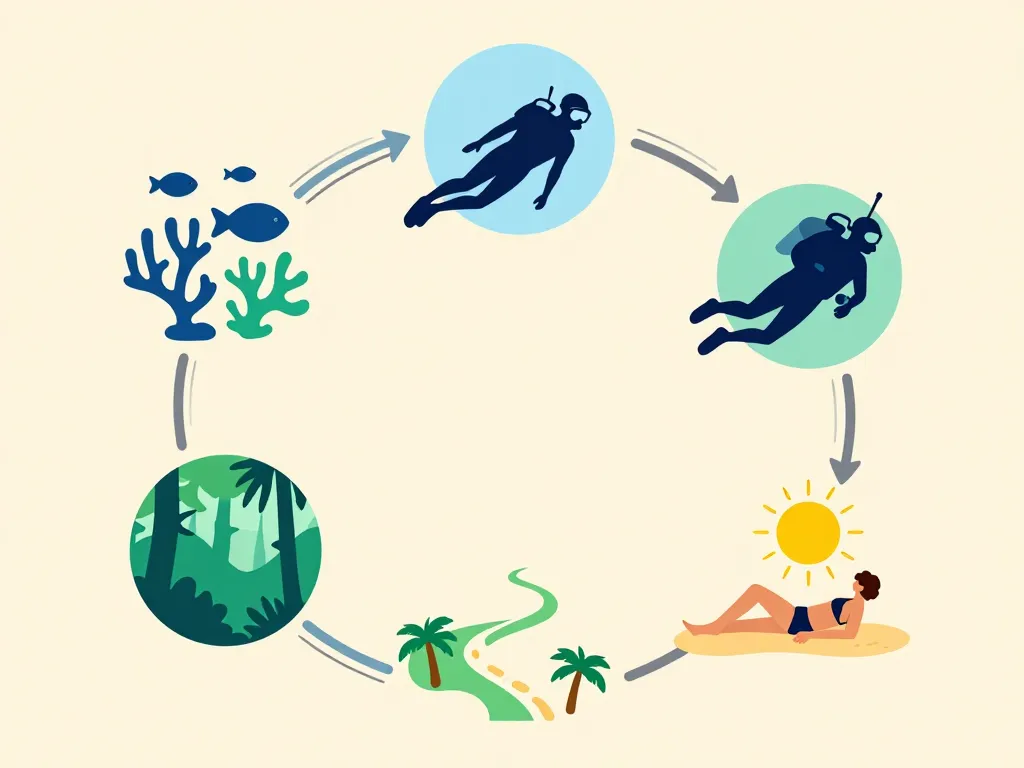 Diagramme concept activités île Perhentian snorkeling plongée plage