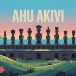 Illustration Ahu Akivi Chile sept statues moaïs regard océan